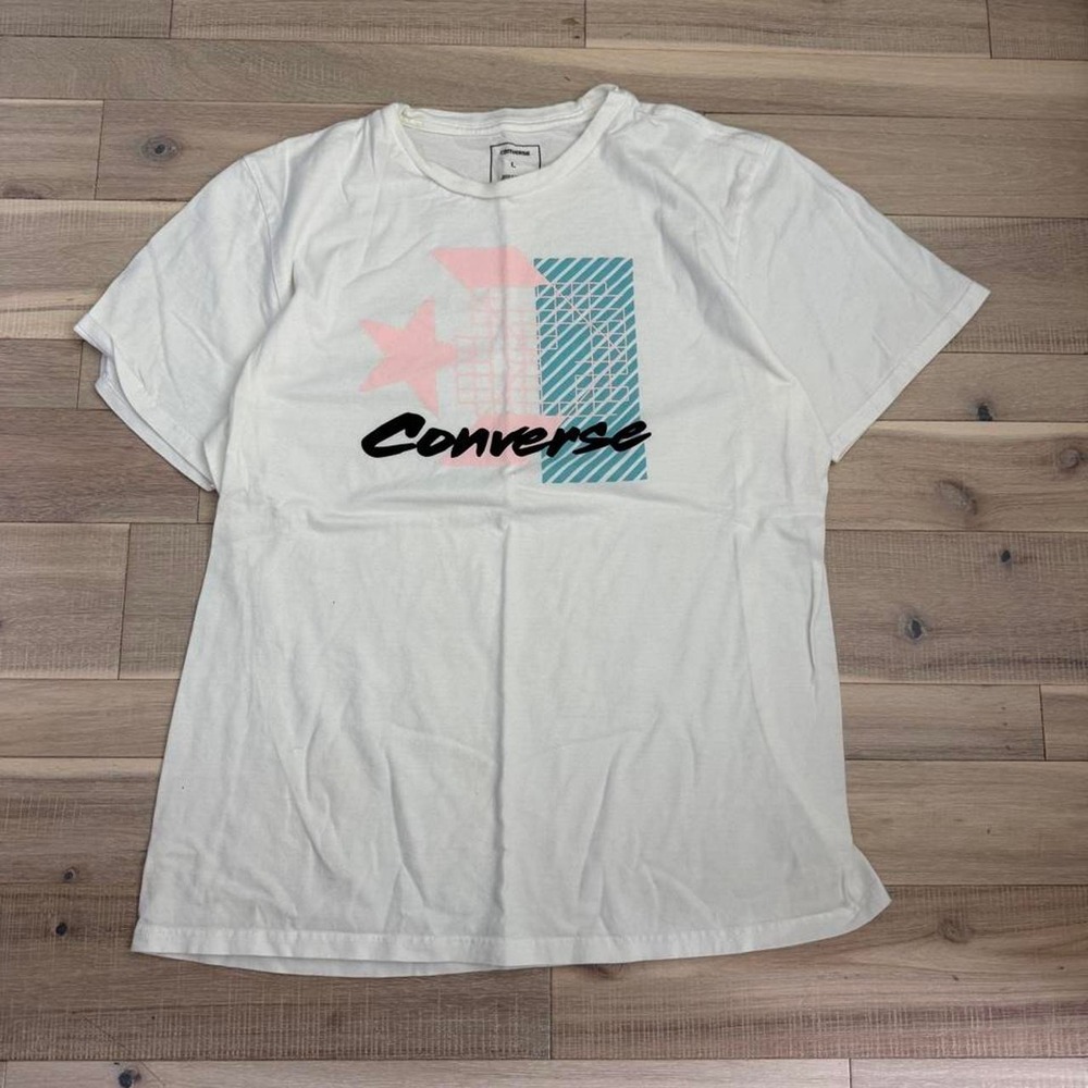 2000y2k White Converse tee with blue and pink graphic, size L